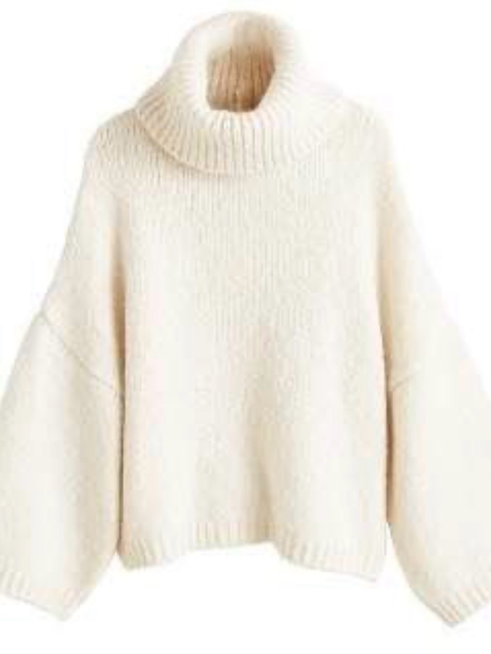 NWT MNG Ivory Oversized Wool Blend Turtleneck Sweater Wide Sleeves